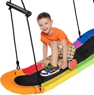Costzon Saucer Tree Swing, Height Adjustable Platform Swing with Soft Padded Edge, Handles, Hanging Ropes for Kids Adults Indoors Outdoors