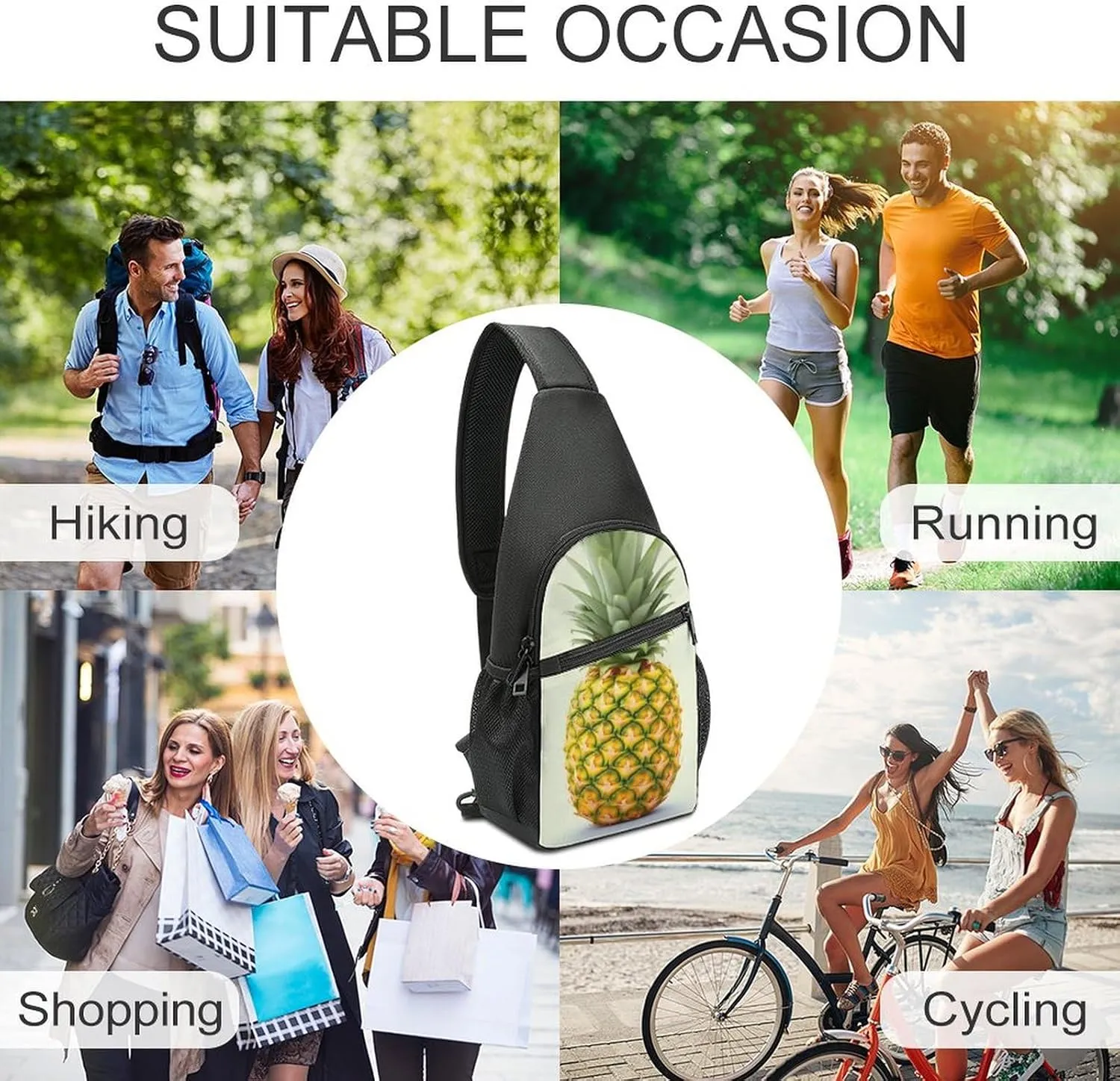 Crossbody Bag Travel Sling Bag for Men Small Sling Backpack Fresh Pineapple Chest Bag Shoulder Bag for Outdoor