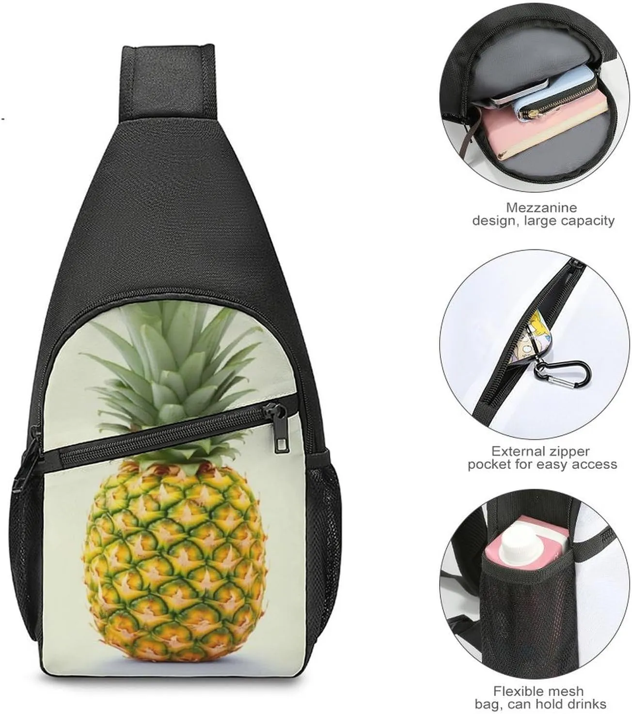 Crossbody Bag Travel Sling Bag for Men Small Sling Backpack Fresh Pineapple Chest Bag Shoulder Bag for Outdoor