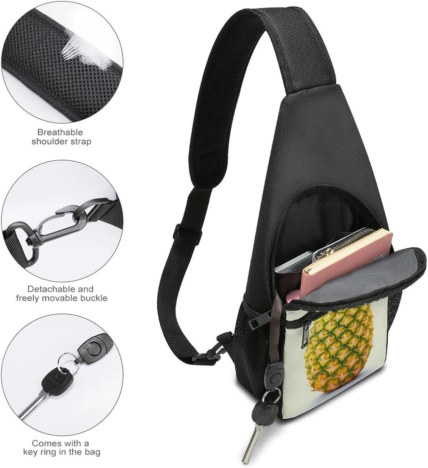 Crossbody Bag Travel Sling Bag for Men Small Sling Backpack Fresh Pineapple Chest Bag Shoulder Bag for Outdoor