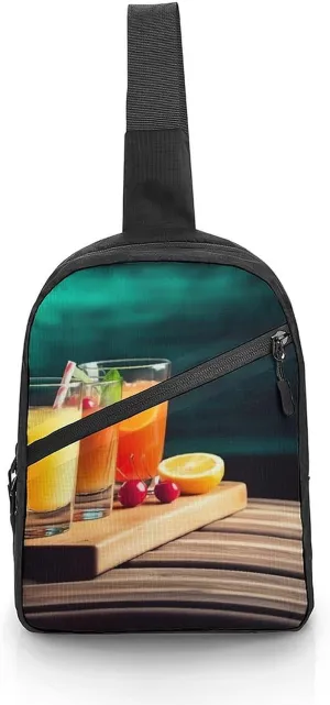 Crossbody Bag Travel Sling Bag for Men Small Sling Backpack Juice On The Wooden Board Chest Bag Shoulder Bag for Outdoor