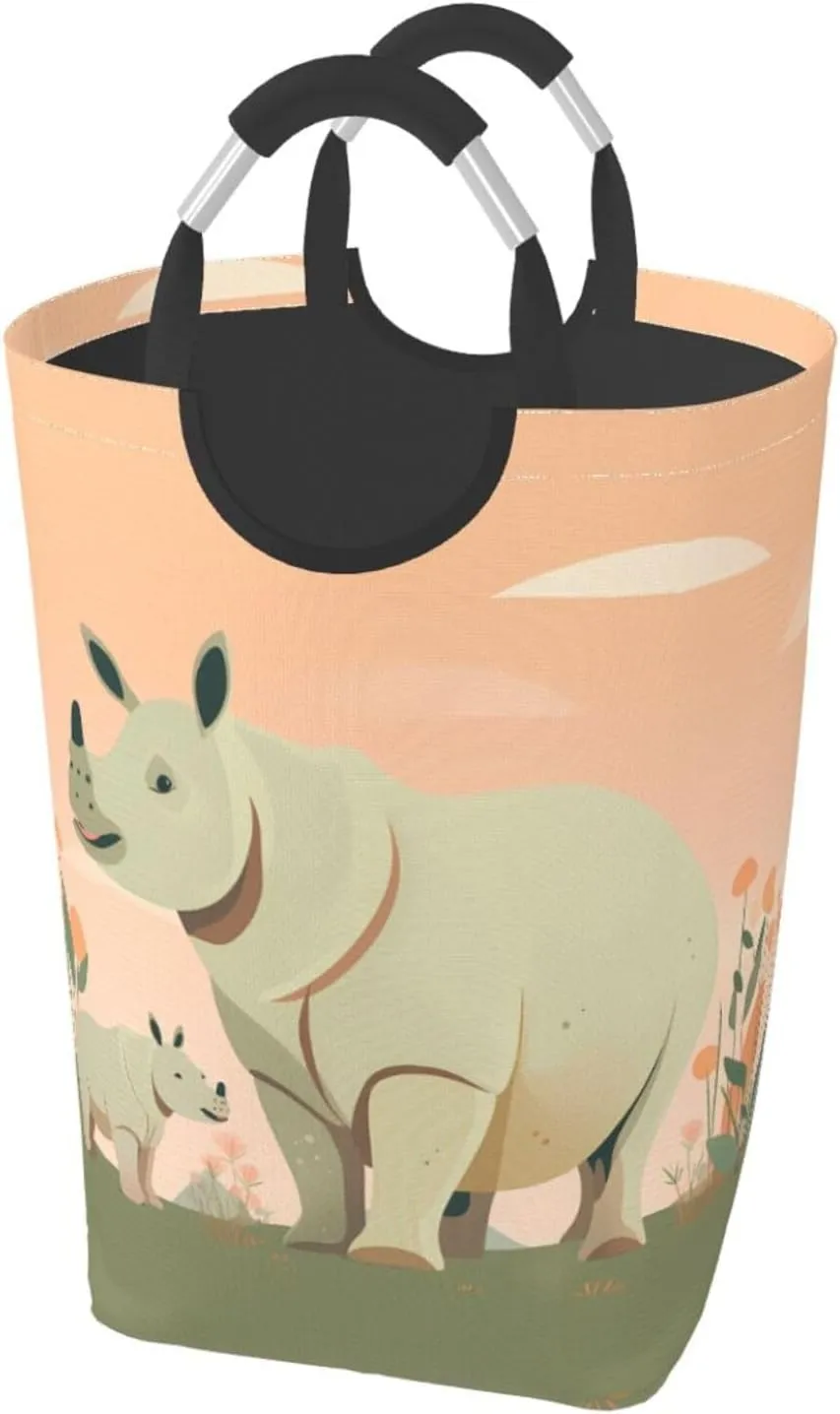 Cute rhinoceros Foldable storage bag, 50L capacity, suitable for laundry room, dormitory bedroom, dirty clothes storage basket.