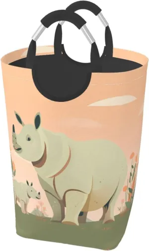 Cute rhinoceros Foldable storage bag, 50L capacity, suitable for laundry room, dormitory bedroom, dirty clothes storage basket.