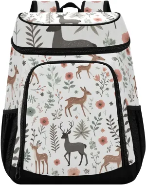 Deer Forest Animal Wildflower Cooler Backpack Cooler Insulated Leak Proof Lunch Backpack 36 Cans Waterproof Soft for Men Women Picnic Hiking Camping Beach