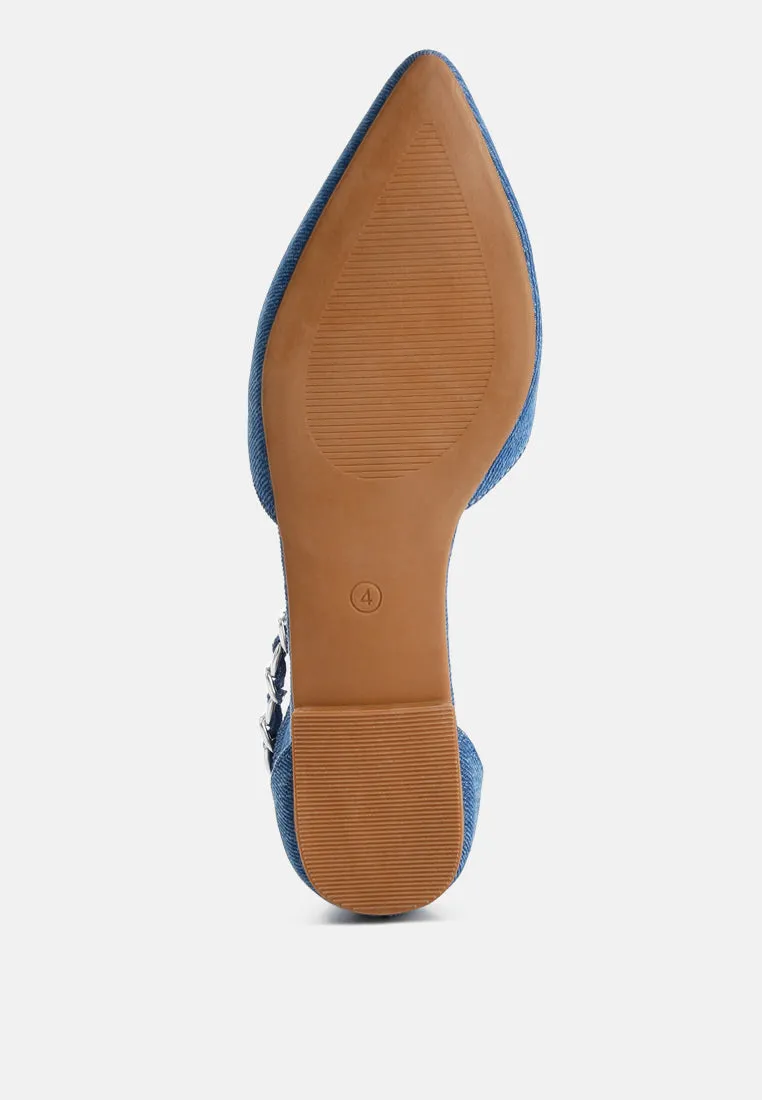Denim Buqisi Chain Embellished Flat Sandals By Ruw