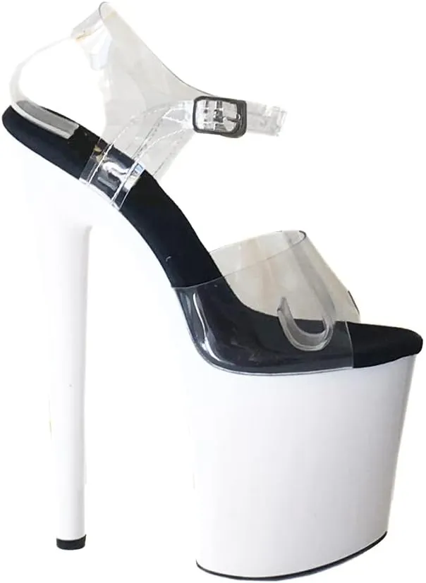 denova's Women's Transparent 7.9in Very High Heel Platform Pole Dance Ankle Strap Stiletto Sandal
