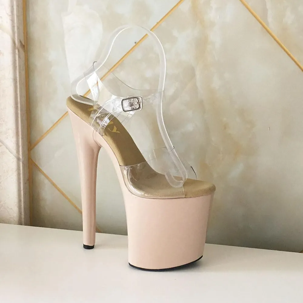denova's Women's Transparent 7.9in Very High Heel Platform Pole Dance Ankle Strap Stiletto Sandal