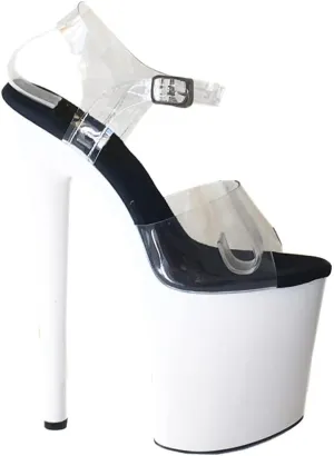 denova's Women's Transparent 7.9in Very High Heel Platform Pole Dance Ankle Strap Stiletto Sandal