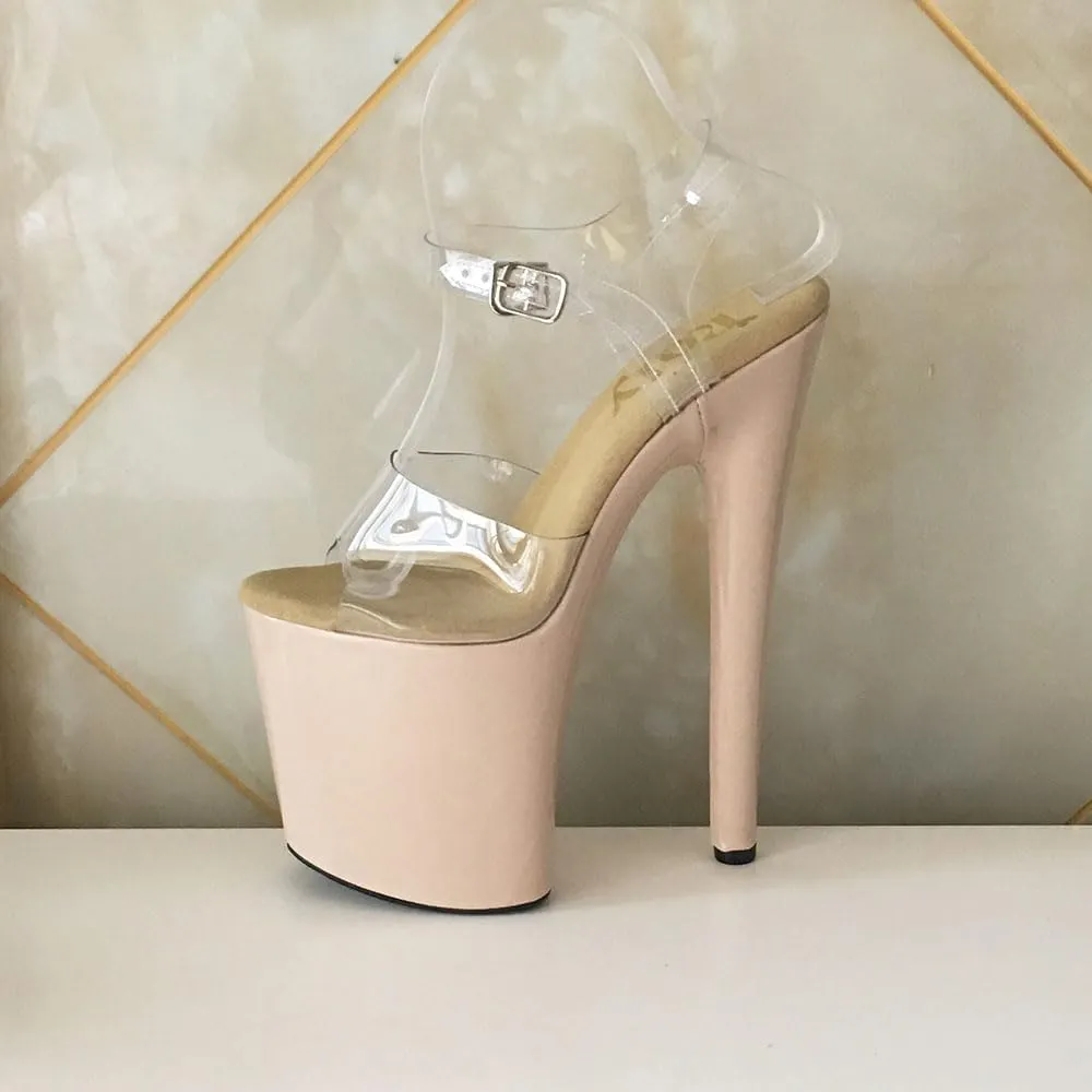 denova's Women's Transparent 7.9in Very High Heel Platform Pole Dance Ankle Strap Stiletto Sandal