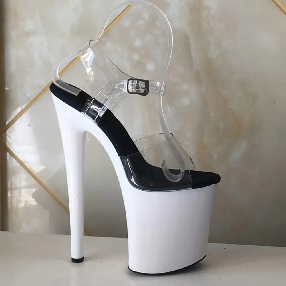 denova's Women's Transparent 7.9in Very High Heel Platform Pole Dance Ankle Strap Stiletto Sandal