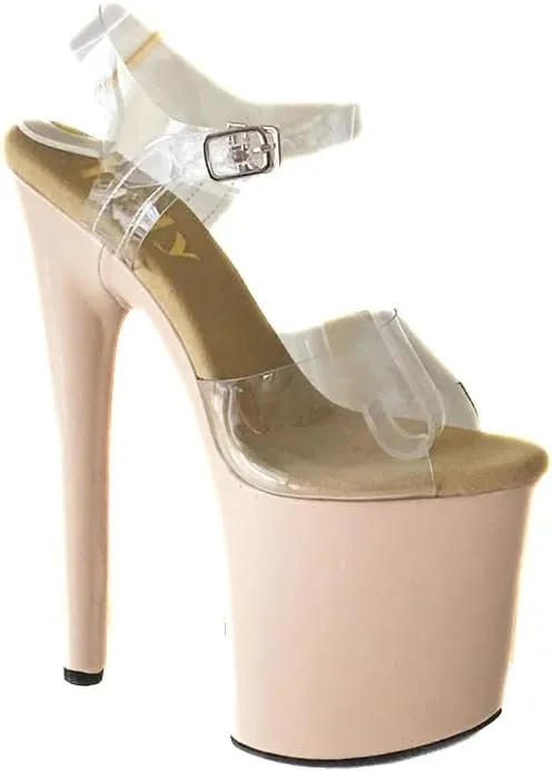denova's Women's Transparent 7.9in Very High Heel Platform Pole Dance Ankle Strap Stiletto Sandal