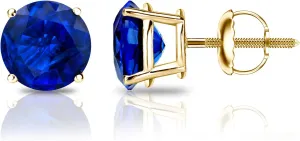 Diamond Wish 18k Yellow Gold Round Blue Sapphire Gemstone Stud Earrings (1 1/2 carat TW) 4-Prong Basket, Screw-Back