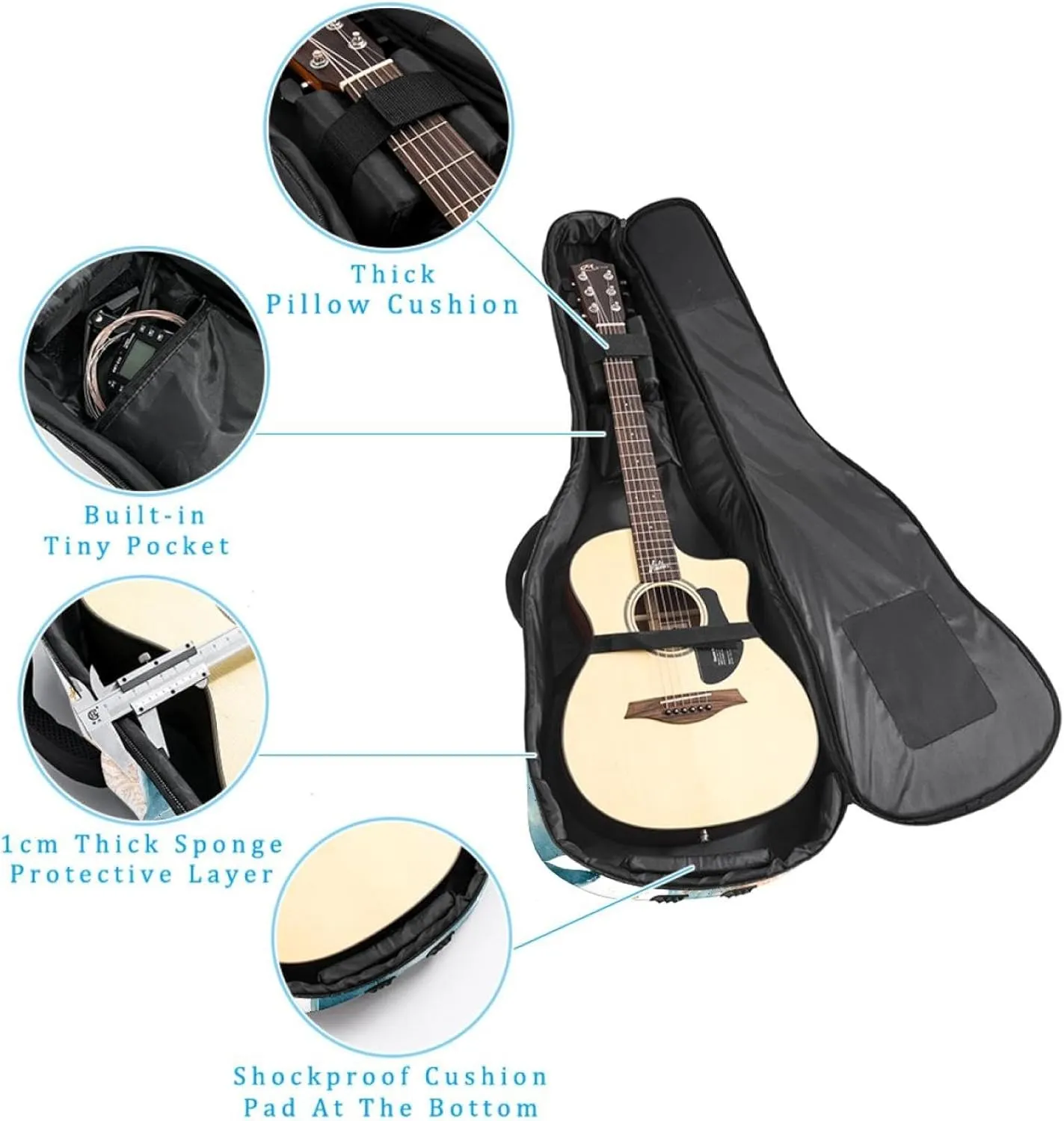 Dolphin Sea Blue Algae with Leaves Bubbles and Starfish Acoustic Guitar Bag, Guitar Case Gig Bag 40 41 42 inch with Dual Adjustable Shoulder Strap and Back Hanger Loop