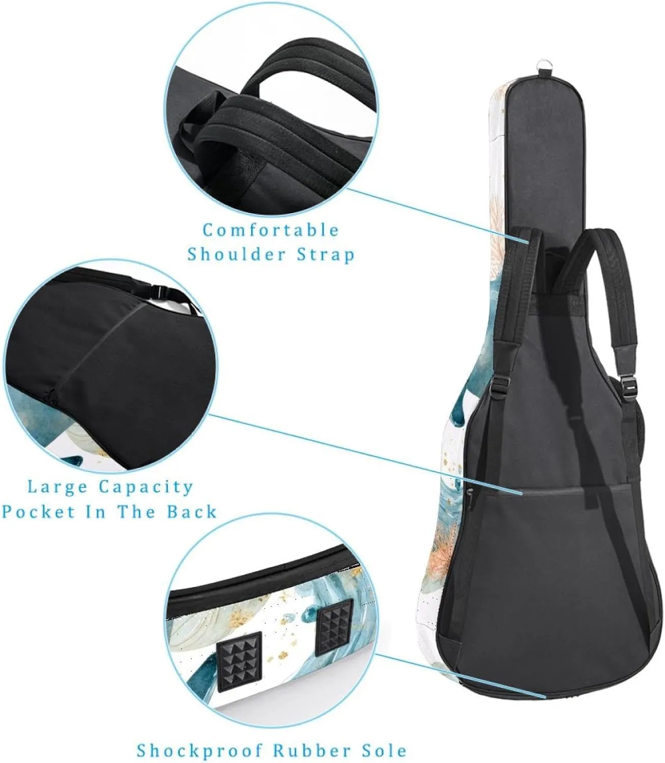 Dolphin Sea Blue Algae with Leaves Bubbles and Starfish Acoustic Guitar Bag, Guitar Case Gig Bag 40 41 42 inch with Dual Adjustable Shoulder Strap and Back Hanger Loop