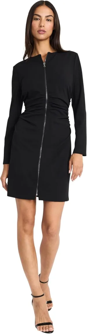 Donna Morgan Women's Long Sleeve Ruched Waist Mini Zipper Front Cocktail Party Formal Wedding Guest Dress