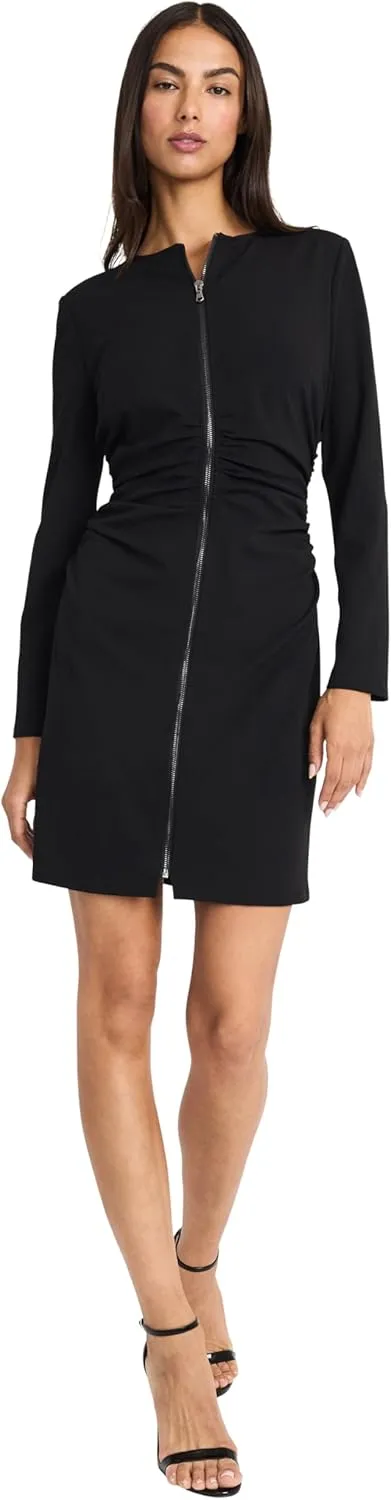 Donna Morgan Women's Long Sleeve Ruched Waist Mini Zipper Front Cocktail Party Formal Wedding Guest Dress