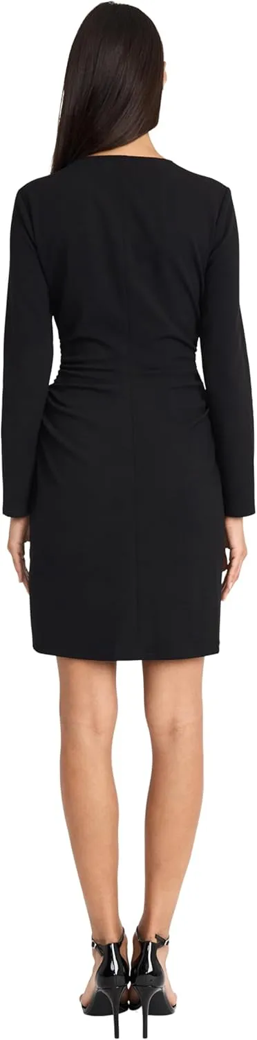 Donna Morgan Women's Long Sleeve Ruched Waist Mini Zipper Front Cocktail Party Formal Wedding Guest Dress