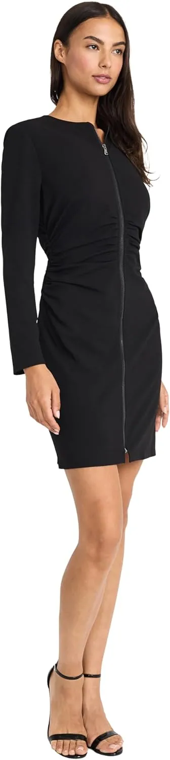 Donna Morgan Women's Long Sleeve Ruched Waist Mini Zipper Front Cocktail Party Formal Wedding Guest Dress