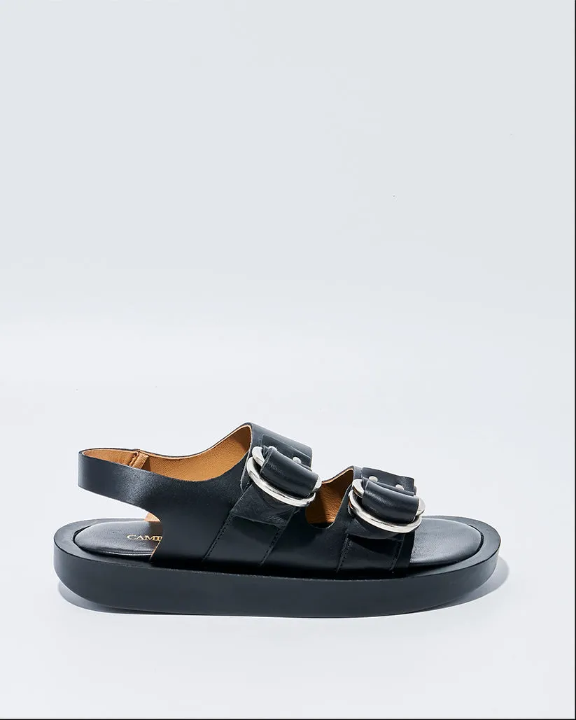 DOUBLE RING PLATFORM SANDALS BLACK