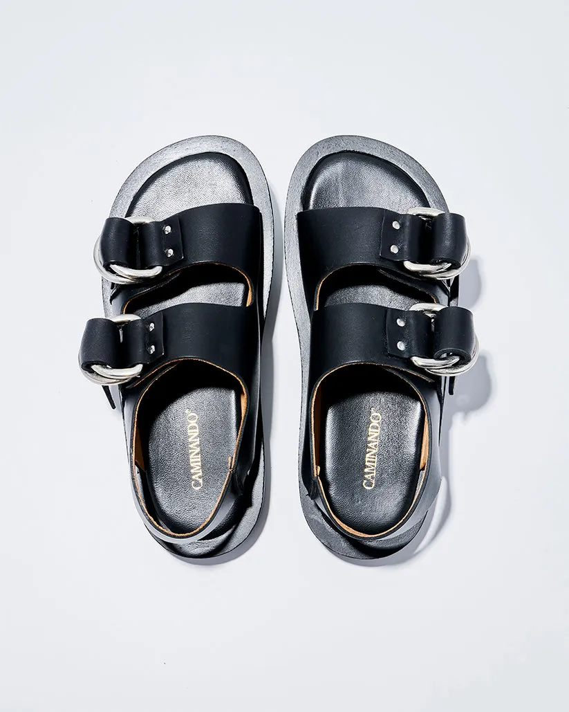 DOUBLE RING PLATFORM SANDALS BLACK