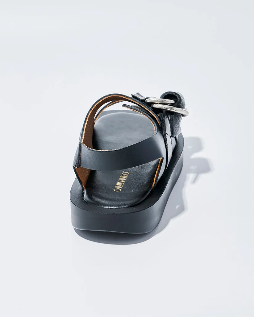 DOUBLE RING PLATFORM SANDALS BLACK