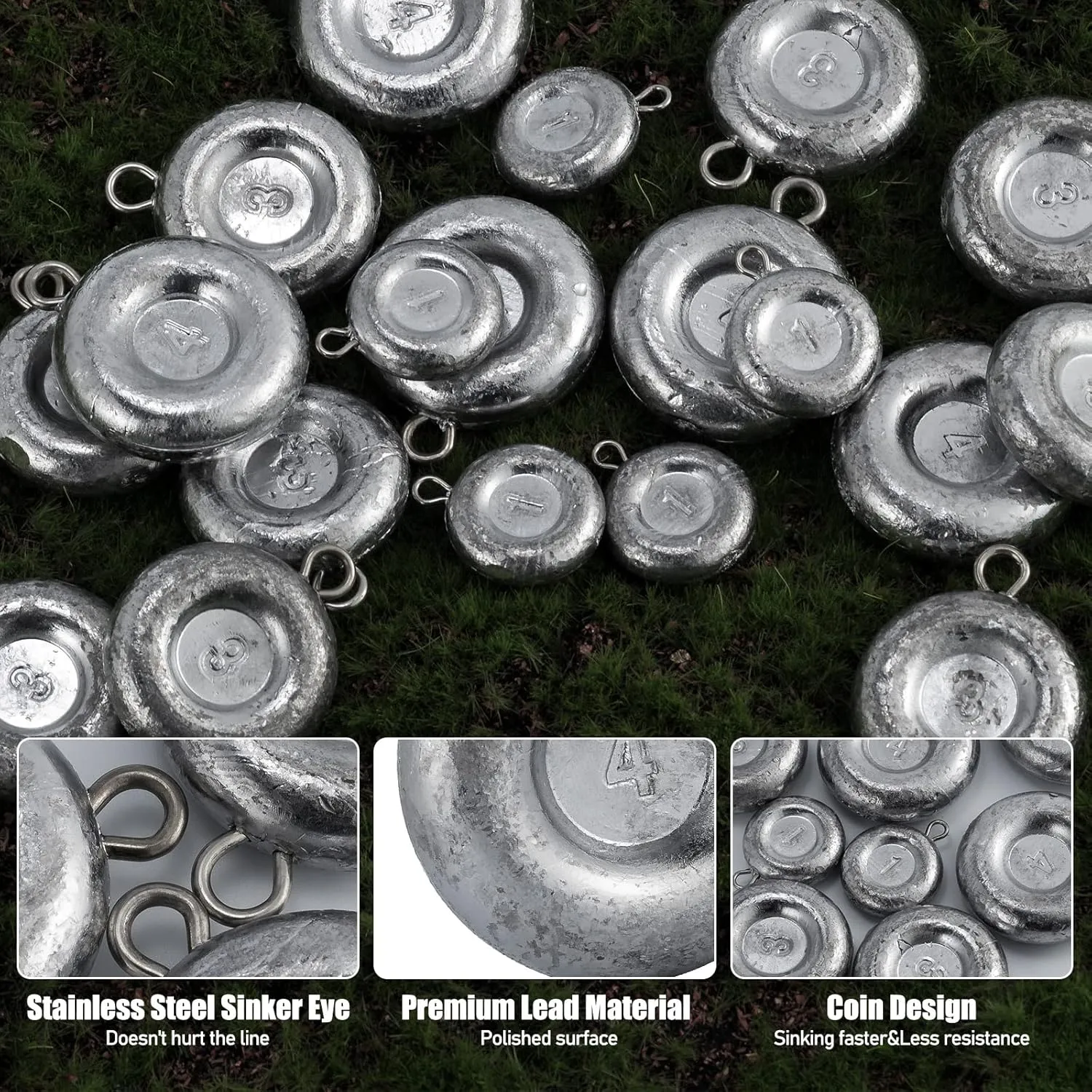 Dr.Fish Fishing Coin Sinkers Lead Fishing Weights Disc Weights No Roll Freshwater Saltwater River Bank Surf Fishing Catfishing