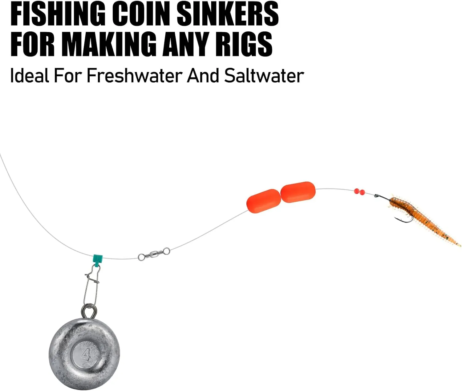 Dr.Fish Fishing Coin Sinkers Lead Fishing Weights Disc Weights No Roll Freshwater Saltwater River Bank Surf Fishing Catfishing