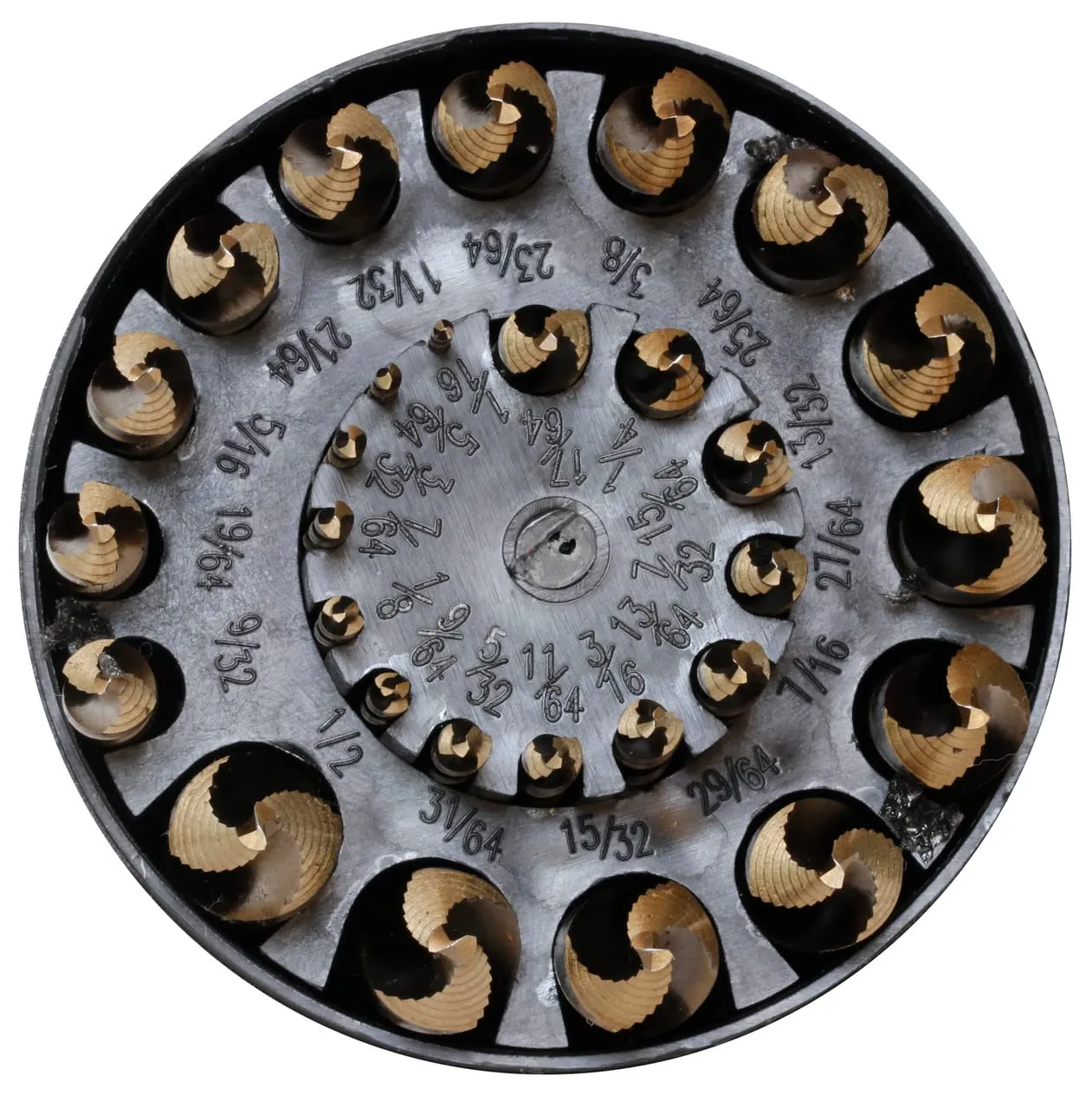 Drill America 29 Piece Cobalt Stepped Point Drill Bit Set in Round Case w/Gold Oxide Finish for Drilling Acrylic, Steel, Hard Metals, Sizes 1/16" to 1/2" x 64ths, GSC Series ZMGSC29J-PC