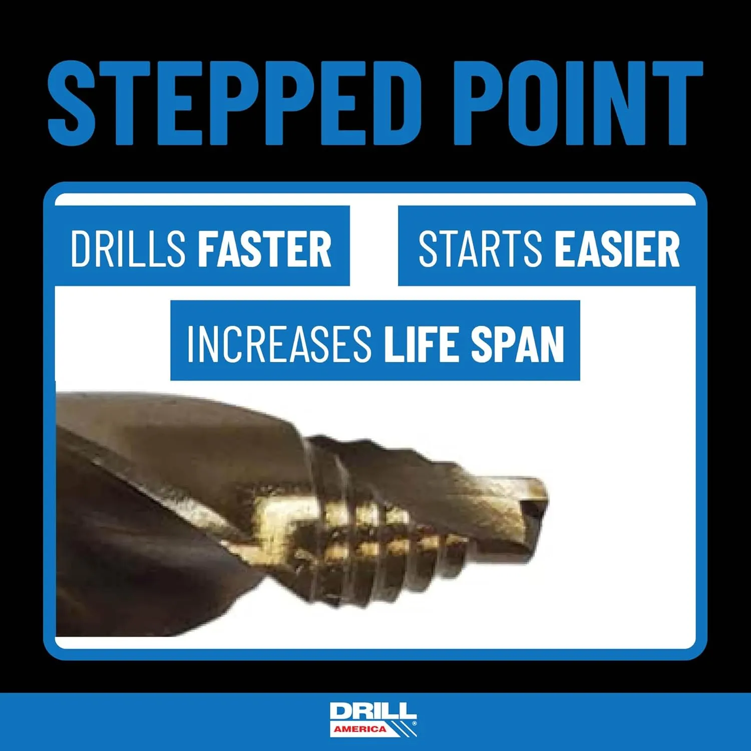 Drill America 29 Piece Cobalt Stepped Point Drill Bit Set in Round Case w/Gold Oxide Finish for Drilling Acrylic, Steel, Hard Metals, Sizes 1/16" to 1/2" x 64ths, GSC Series ZMGSC29J-PC