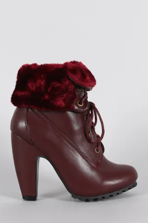 Easy-to-use Oxford Fur Faux Collar Fold-Over Booties Bamboo Wide array Heeled