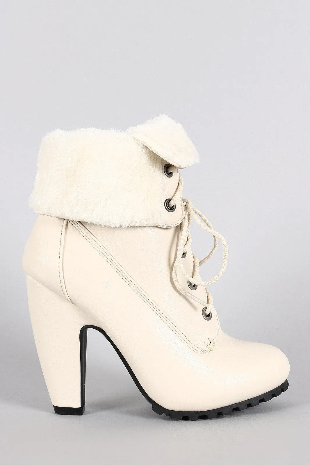 Easy-to-use Oxford Fur Faux Collar Fold-Over Booties Bamboo Wide array Heeled