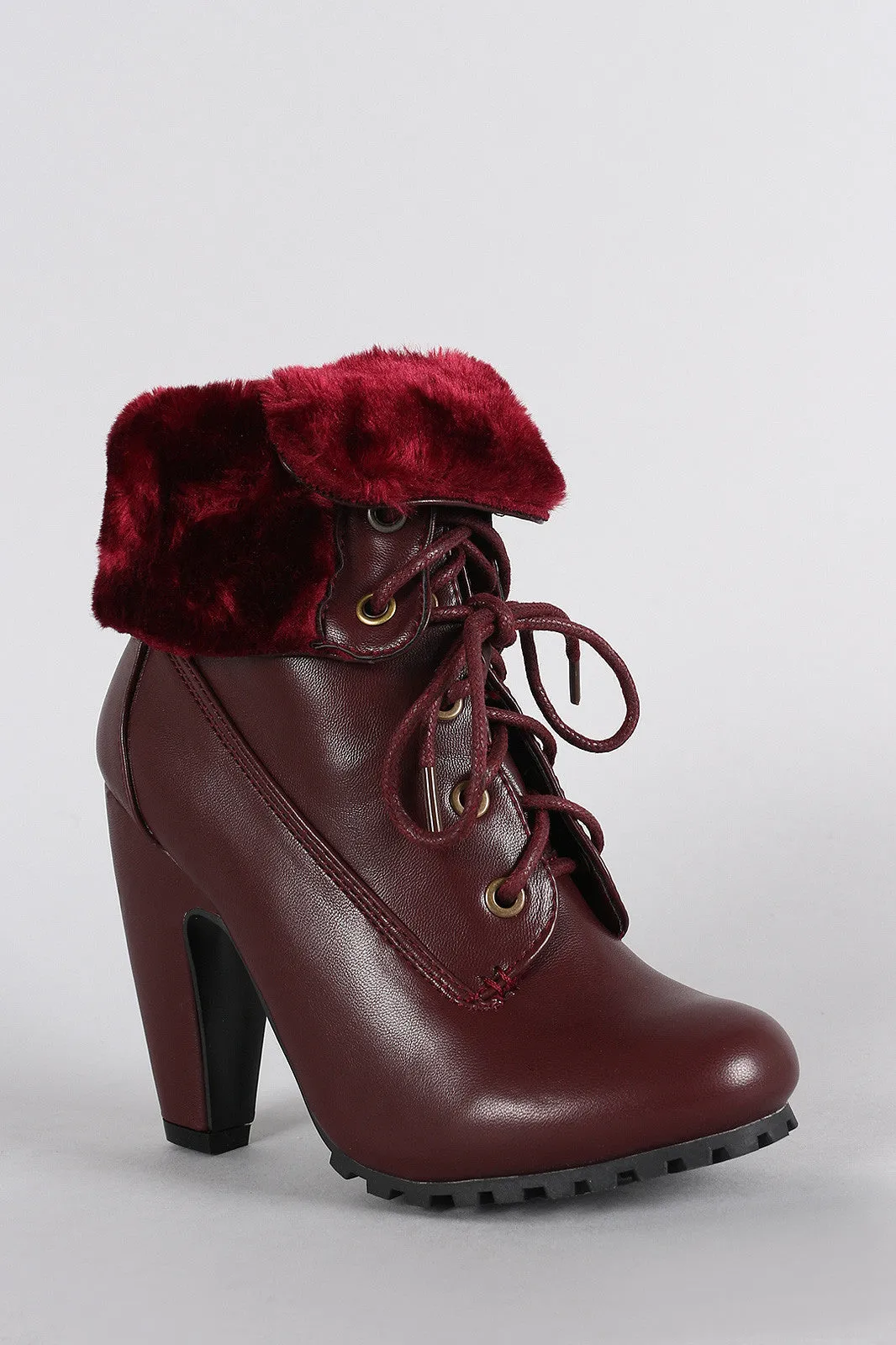 Easy-to-use Oxford Fur Faux Collar Fold-Over Booties Bamboo Wide array Heeled