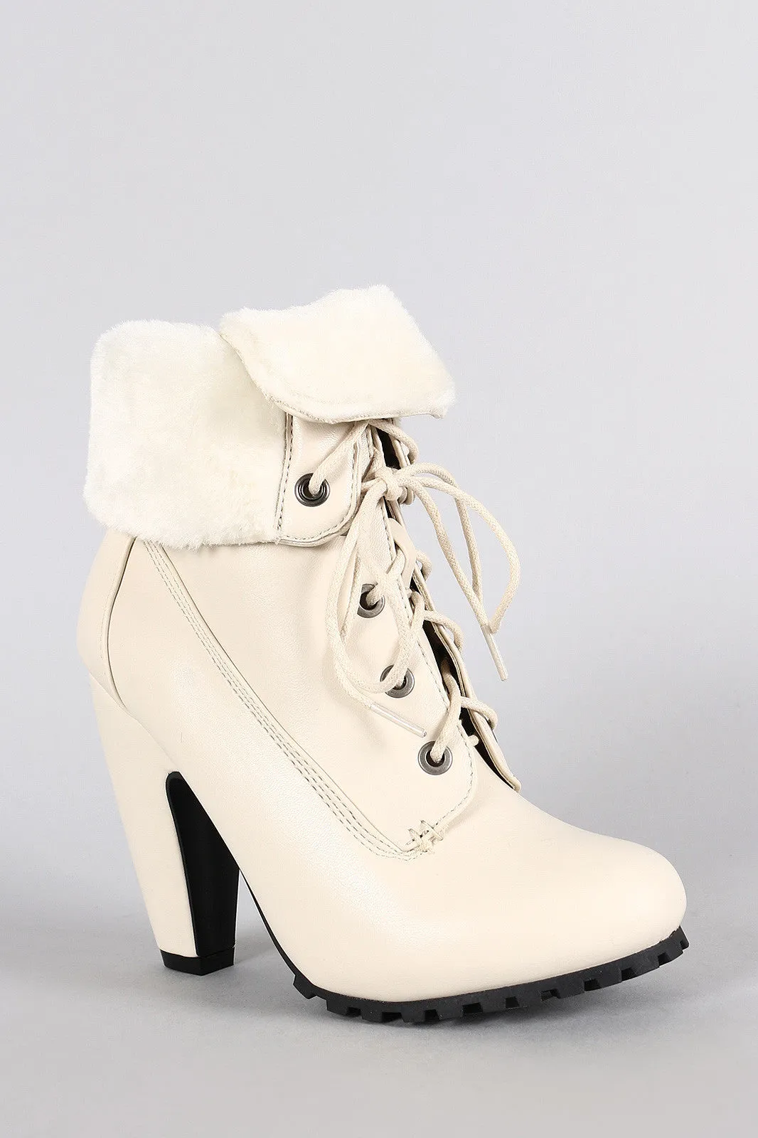 Easy-to-use Oxford Fur Faux Collar Fold-Over Booties Bamboo Wide array Heeled