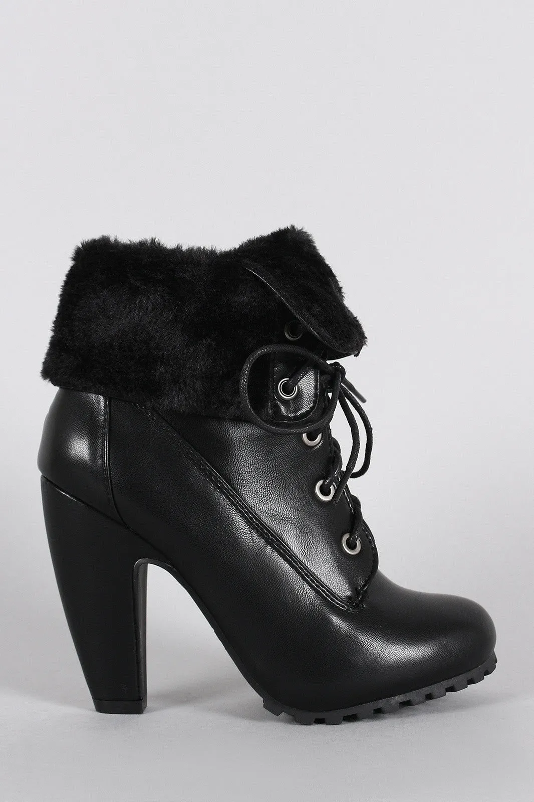 Easy-to-use Oxford Fur Faux Collar Fold-Over Booties Bamboo Wide array Heeled