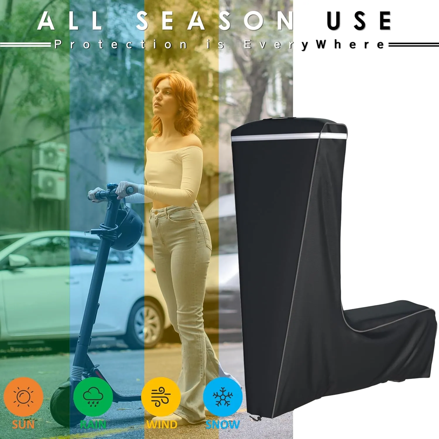 Electric Scooter Cover, Outdoor Waterproof and Dustproof Scooter Cover, Adults/Kids Electric Scooter Storage cover, Universal Electric Scooter - L45x W24x H47 Inch, Black