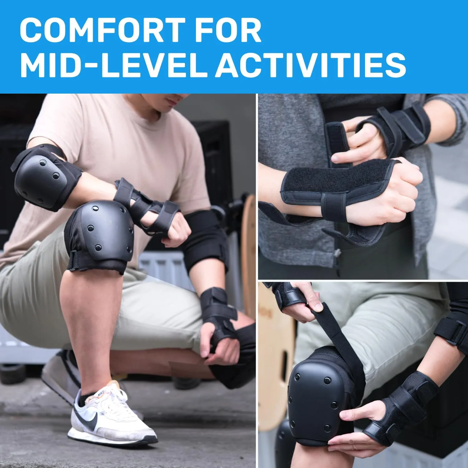 Elos Protective Gear Set: Knee Pads, Wrist Guards, Elbow Pads - Comfortable & Adjustable for Adults & Kids, Ideal for Skating, Biking, Scooter, Rollerblade & More