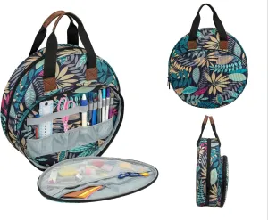 Embroidery Bag for Cross Stitch Project, Portable Carrying Case Travel Tote for Embroidery Hoops, Floss, Cross Stitch Tools, Leaves
