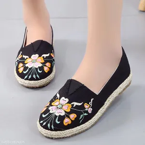 Embroidery  Flat  Round Toe  Casual Comfort Flats