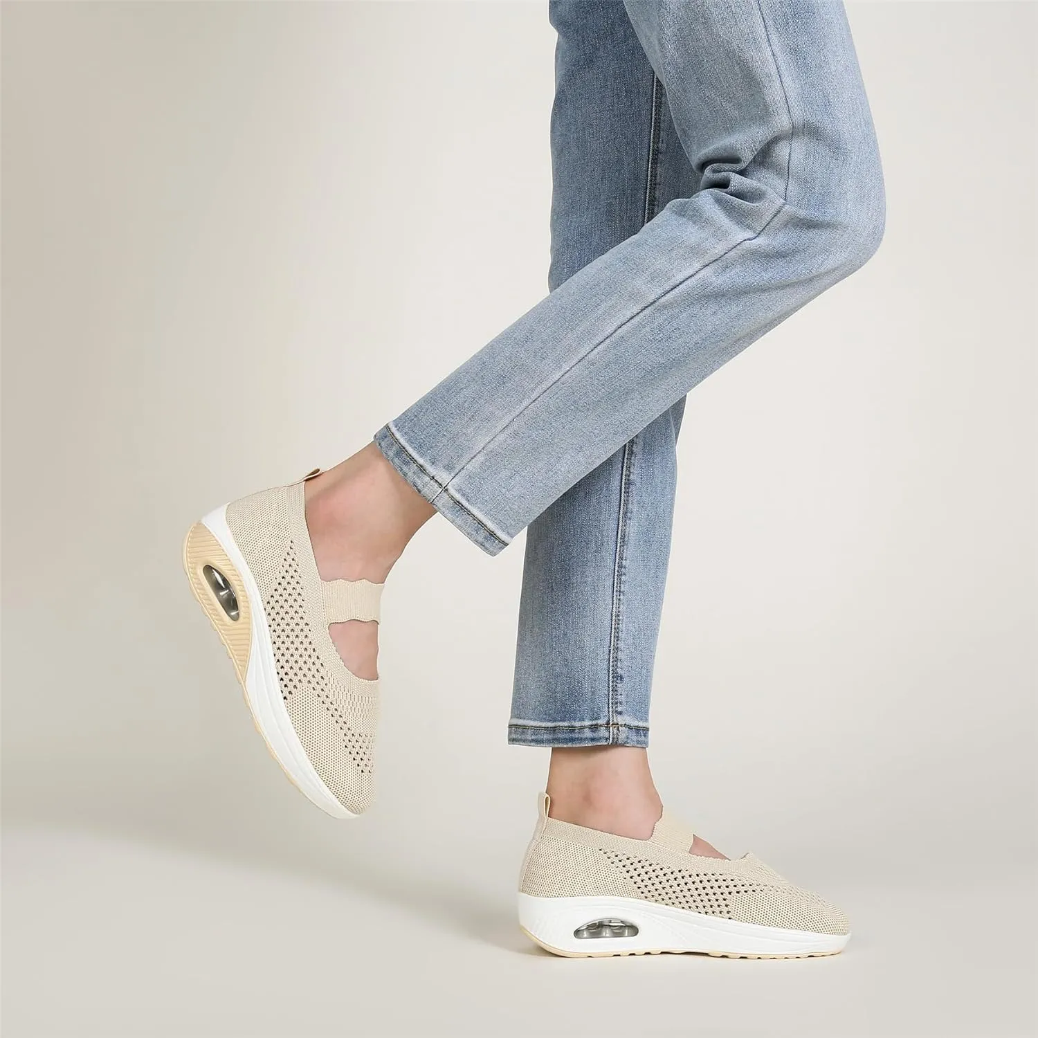 EnllerviiD Women Nurse Sneakers Platform Sneakers Air Cushion Walking Wedge Sneaker Food Service Shoes Ladies Toning Rocker Shoes
