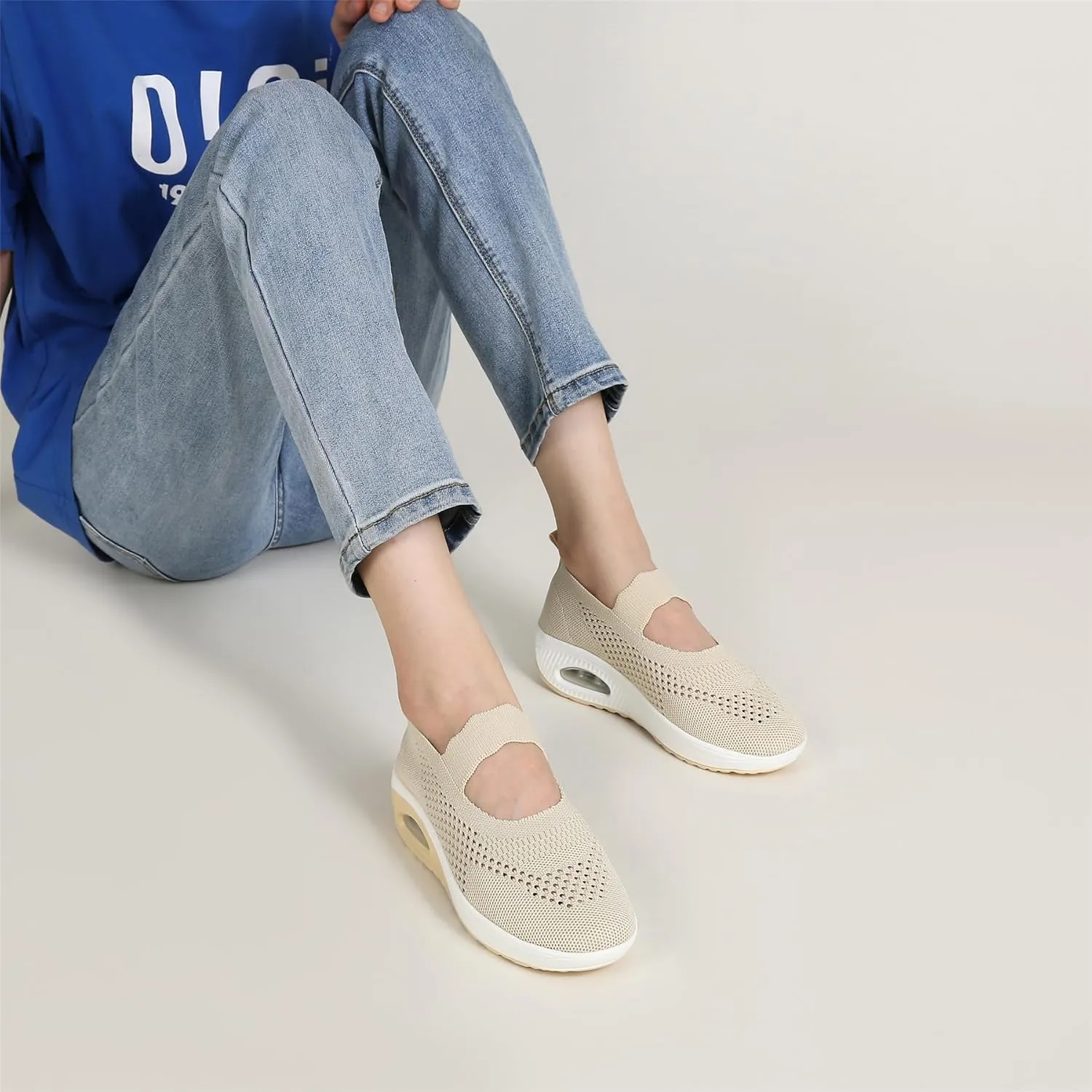 EnllerviiD Women Nurse Sneakers Platform Sneakers Air Cushion Walking Wedge Sneaker Food Service Shoes Ladies Toning Rocker Shoes