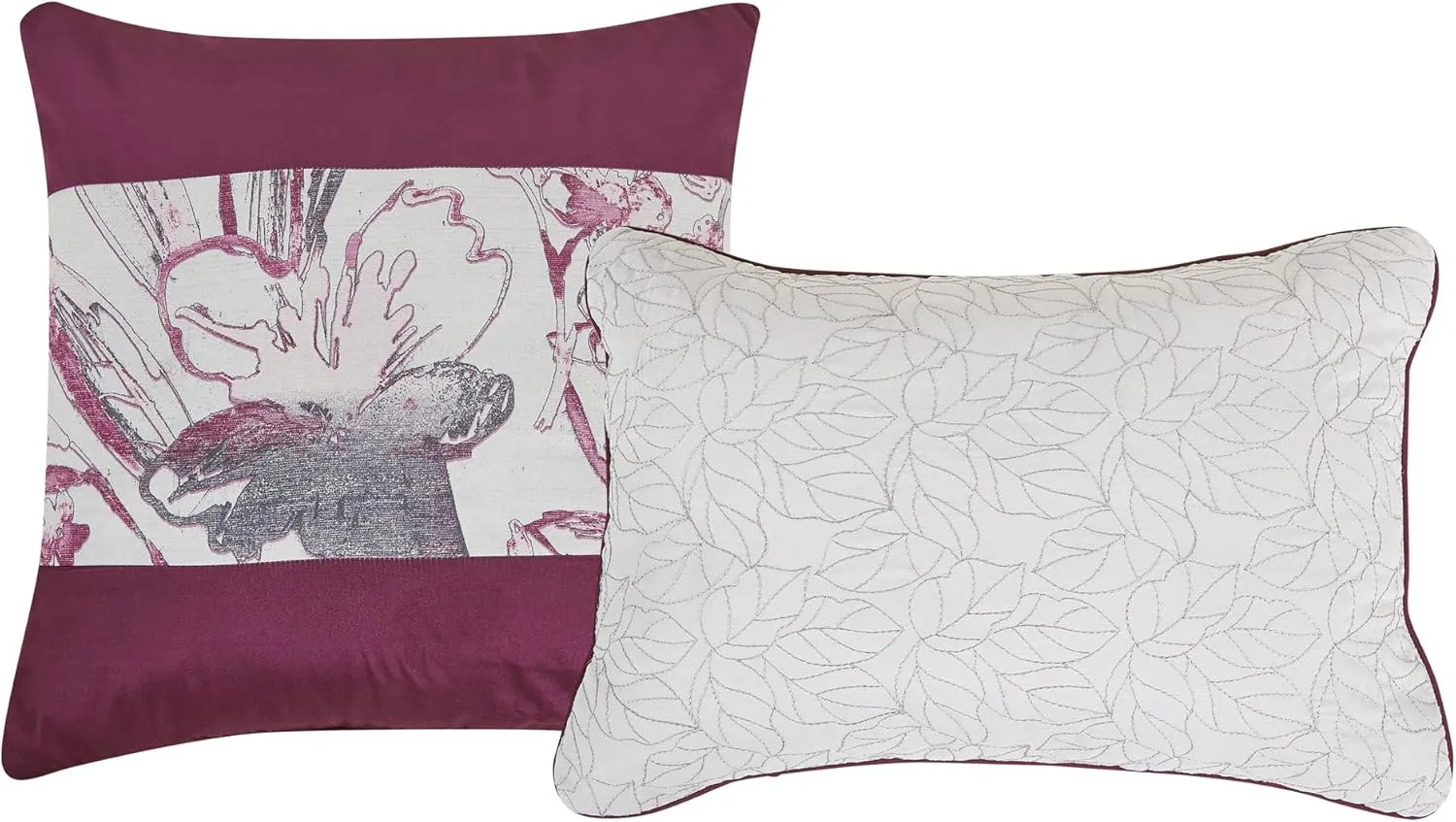 ESCA Bed-in-a-Bag 9-Pieces Ontina Floral Gray & Purple Comforter and Sheet Set Queen Size Bed in Bag