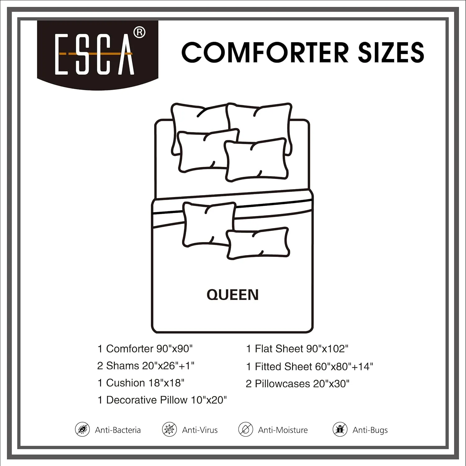 ESCA Bed-in-a-Bag 9-Pieces Ontina Floral Gray & Purple Comforter and Sheet Set Queen Size Bed in Bag
