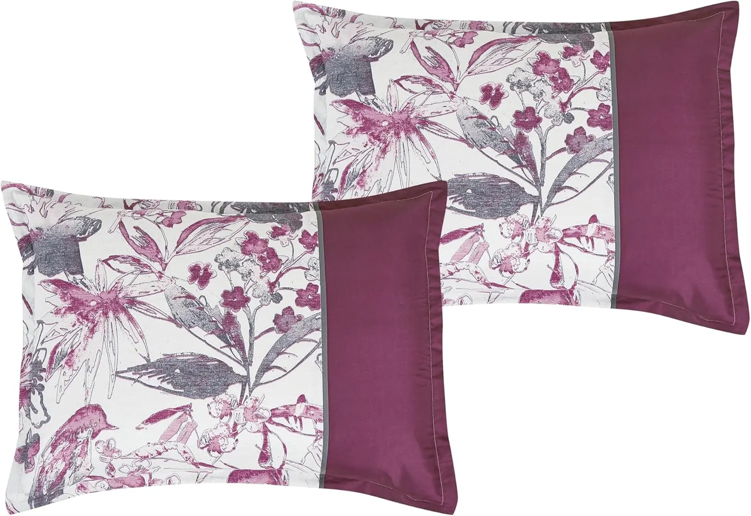 ESCA Bed-in-a-Bag 9-Pieces Ontina Floral Gray & Purple Comforter and Sheet Set Queen Size Bed in Bag