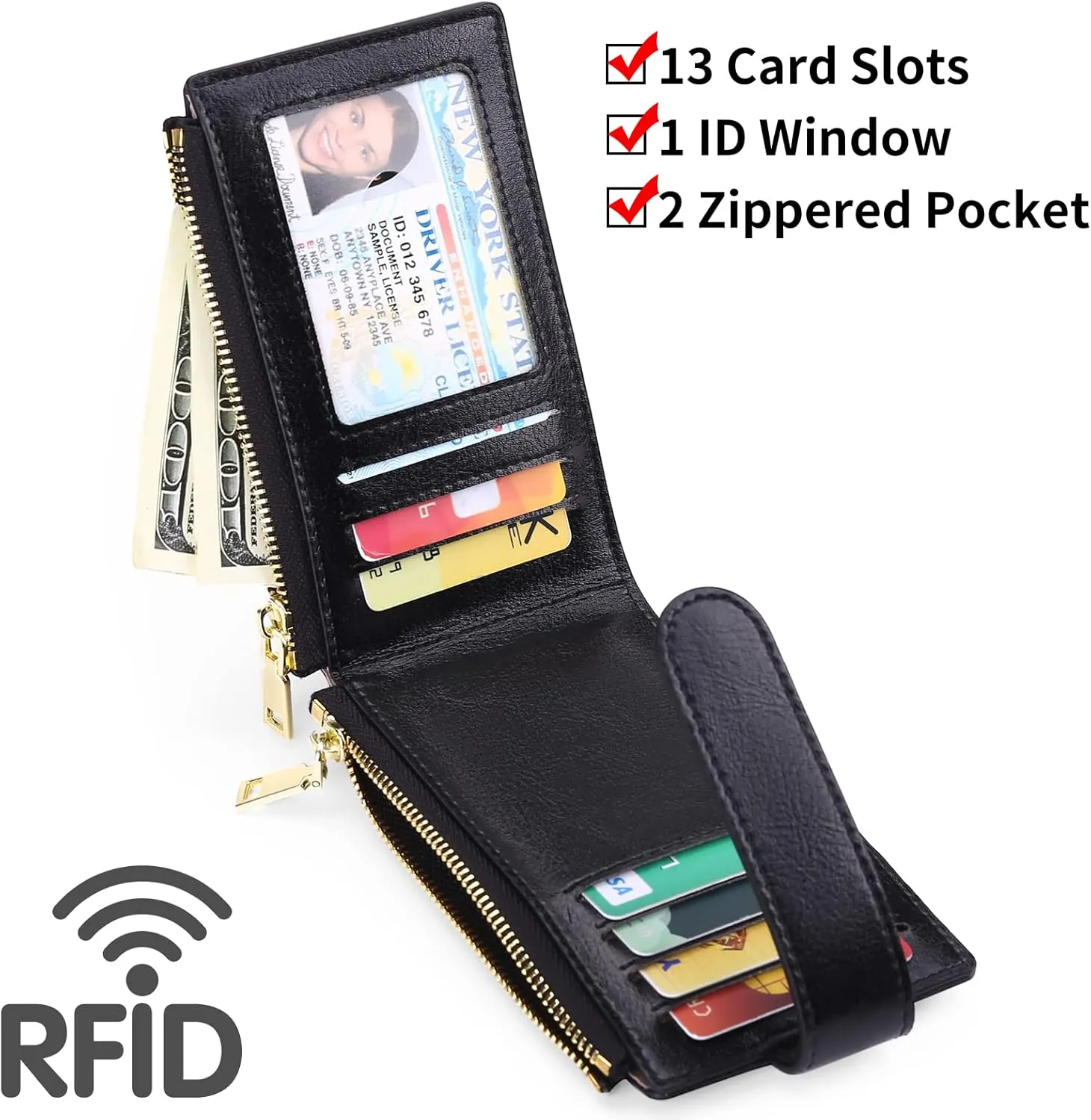 FALAN MULE Womens Wallet Genuine Leahter Bifold Credit Card Holder with Built-in Integrated Case