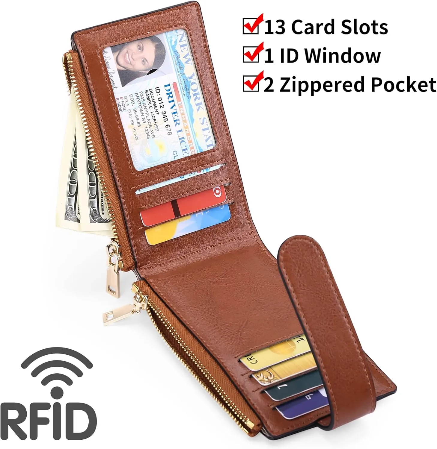 FALAN MULE Womens Wallet Genuine Leahter Bifold Credit Card Holder with Built-in Integrated Case