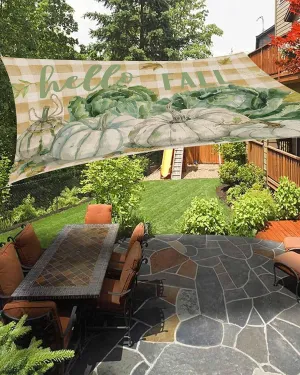 Fall Thanksgiving Outdoor Patio Sun Shade Sail 12' x 16' Rectangle Waterproof Sun Sail Shades UV Block Sunshades Autumn Green Pumpkin Maple Leaf Check Plaid Patio Shade for Backyard Garden Outside