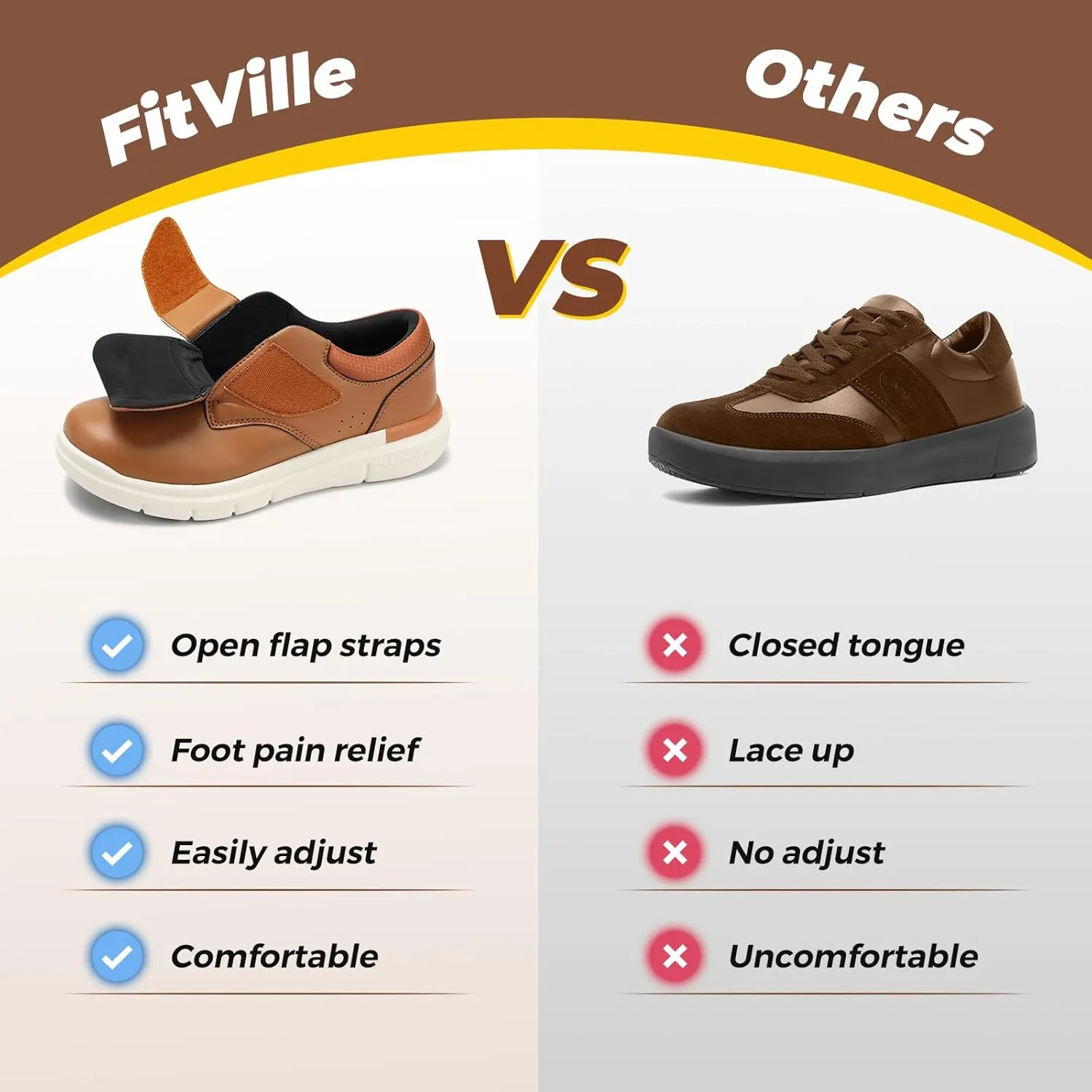 FitVille Diabetic Shoes for Men Extra Wide Slip-on Walking Shoes for Edema Hook & Loop Recovery Leather Oxford Shoes for Swollen Feet