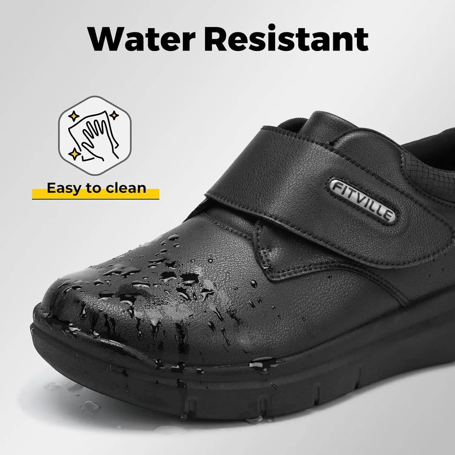 FitVille Diabetic Shoes for Men Extra Wide Slip-on Walking Shoes for Edema Hook & Loop Recovery Leather Oxford Shoes for Swollen Feet