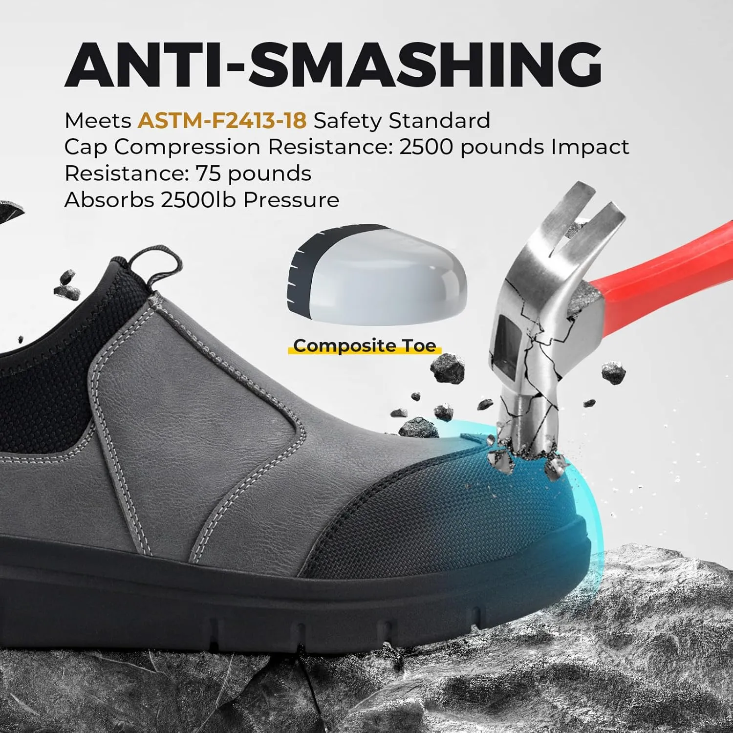 FitVille Extra Wide Men's Slip on Composite Toe Shoes Safety Toe Work Shoes for Men Puncture Proof