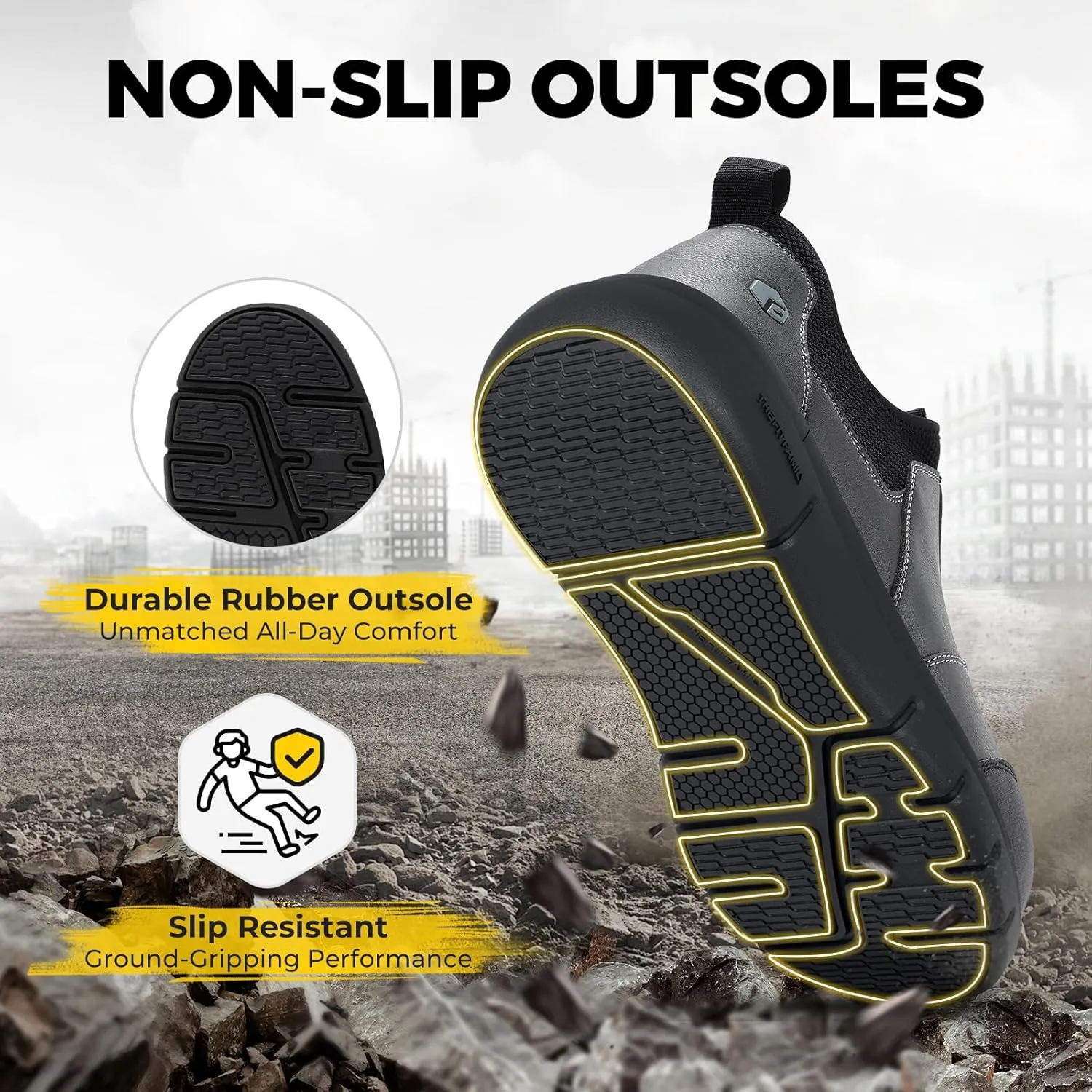 FitVille Extra Wide Men's Slip on Composite Toe Shoes Safety Toe Work Shoes for Men Puncture Proof